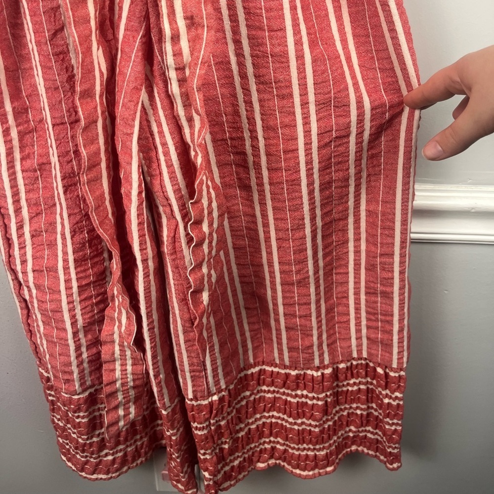 Ett Twa Anthropologie Robin Red White Stripe Seersucker Wideleg Jumpsuit size XS - Picture 3 of 8